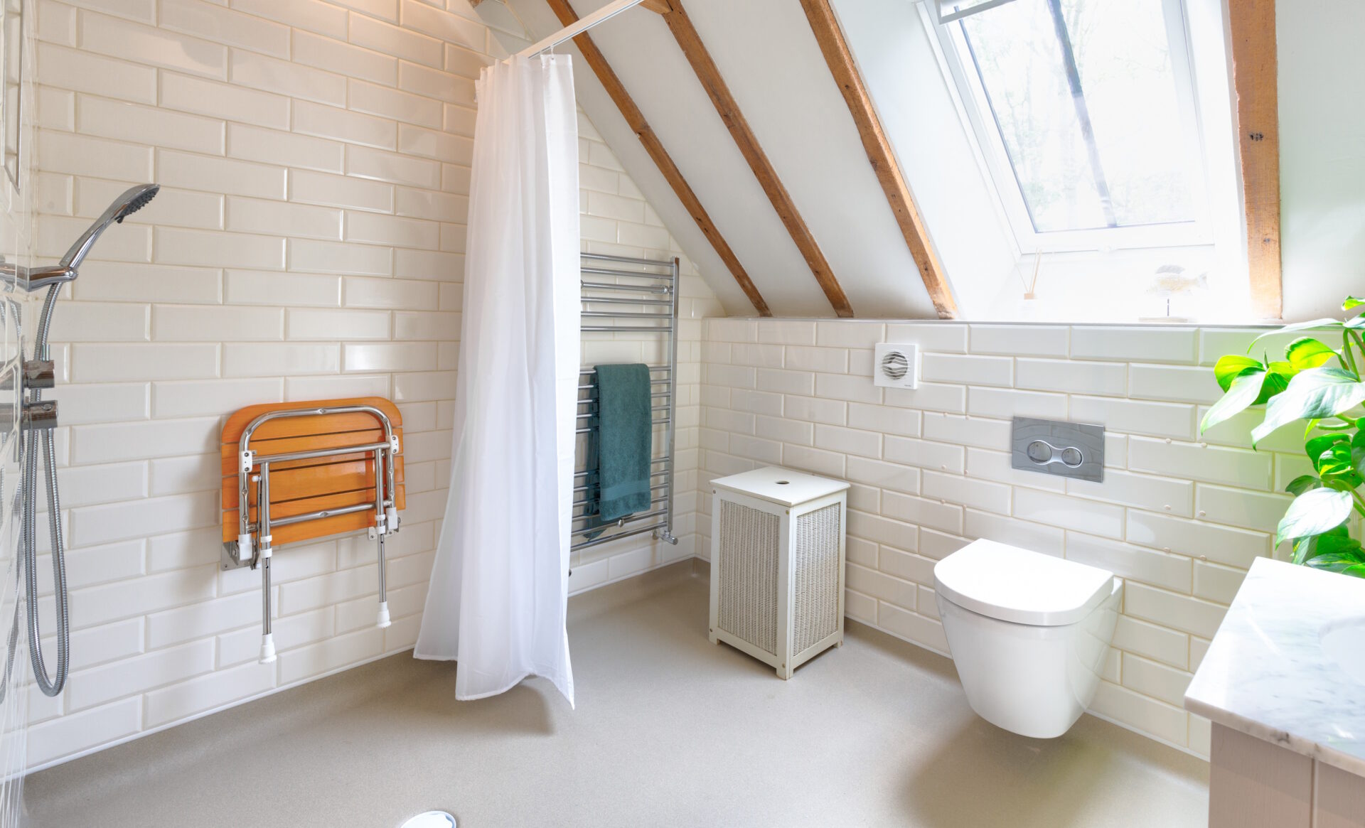 Photo of accessible wet room sensitively designed and installed in a beautiful barn conversion