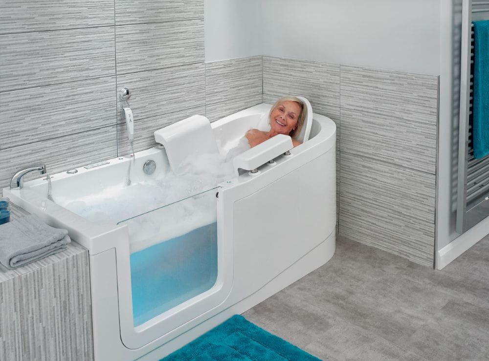 The very latest in walk-in baths! The Easy Riser comes with a power seat to provide assistance lowering and raising into the bath.