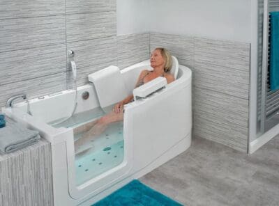 The very latest in walk-in baths! The Easy Riser comes with a power seat to provide assistance lowering and raising into the bath.