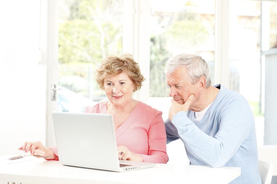 elderly couple planning new bathroom