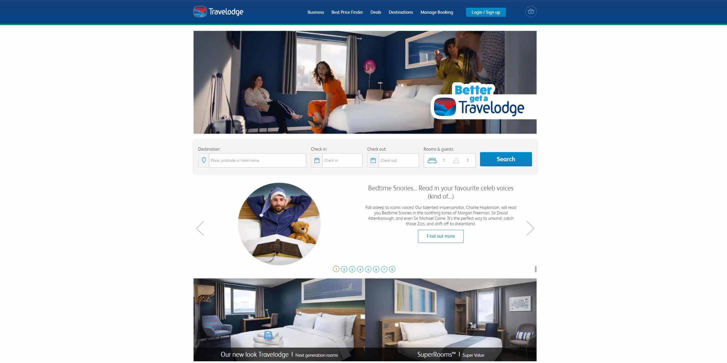 Screenshot of Travelodge website from desktop device