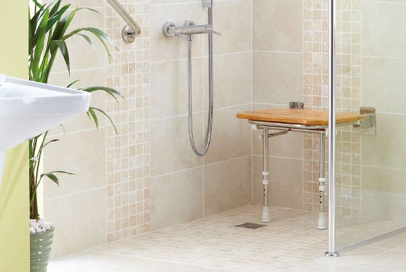 wooden slatted fold up shower seat